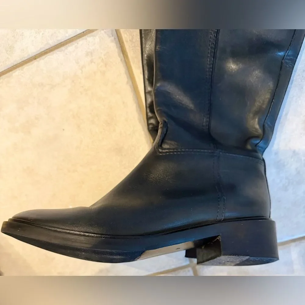 Tory Burch Lowell 2 Black Leather Logo Tall Riding Boots 50869 Size 6M Designer